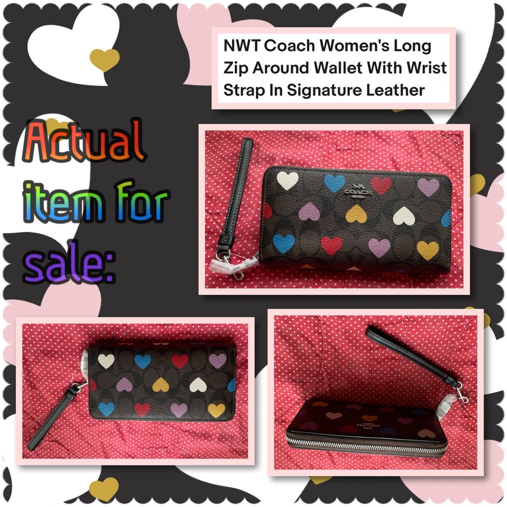 Coach Women's Multicolor Heart Zip Wallet